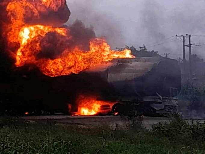 Breaking: Many escape death as petrol tanker, bus, others burn on highway