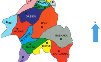 Taraba 2027: Who is afraid of Mu'azu Jaji? By Naseeru Taneemu Annuree 1 Map of Taraba showing Sardauna and Kurmi LGAs